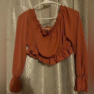 Off the shoulder crop top, burnt orangish color